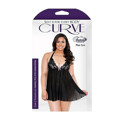 Curve Pleated Lace Cup Chemise with G-String