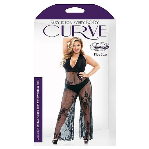 Curve Nicki Stretch Lace Halter Jumpsuit by Fantasy Lingerie