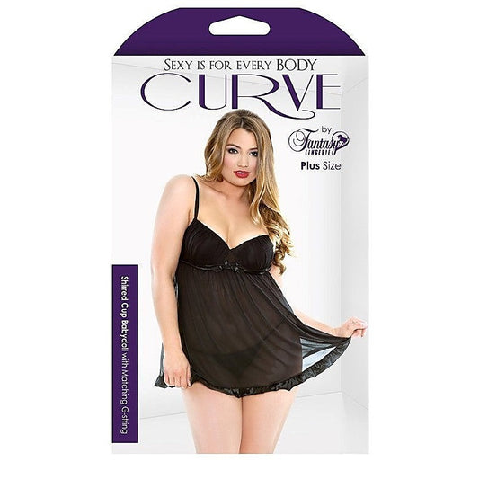 Curve Shirred Cup Babydoll And G-String by Fantasy Lingerie