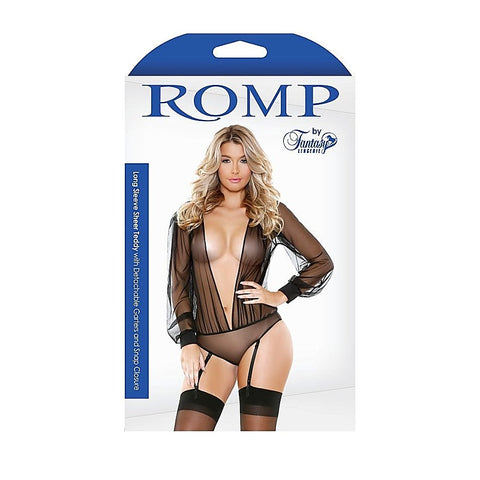 ROMP Long Sleeve Sheer Teddy Romper & Garter