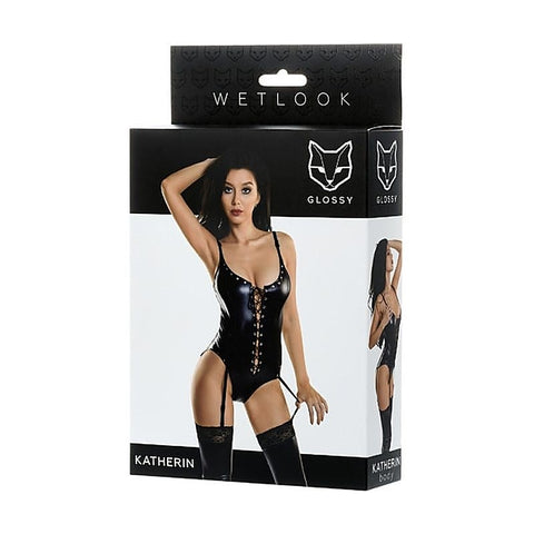 Glossy Wetlook Lace-Up Bodysuit by ToyFa