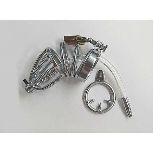 Chastity Device with Cock Ring and Catheter Tube by BDStyle