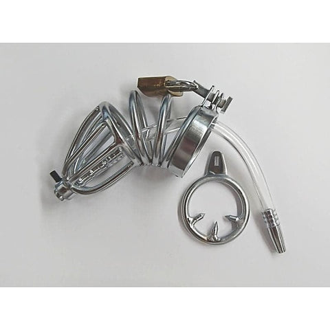 Chastity Device with Cock Ring and Catheter Tube by BDStyle