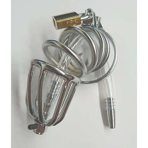 Chastity Device with Cock Ring and Catheter Tube by BDStyle