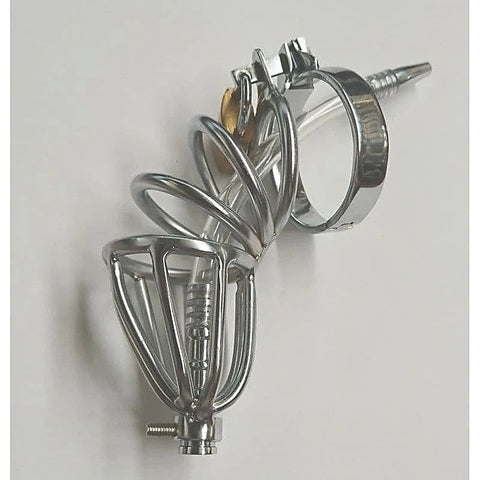 Hoop Male Chastity Cage with Urethral Tube by BDStyle