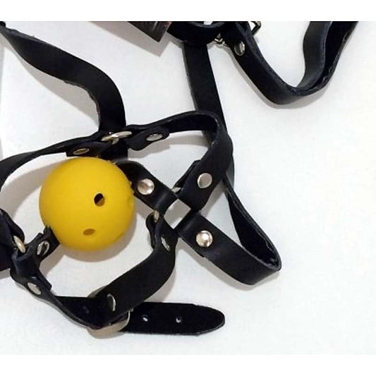 Dungeonnet Bondage Gag With Yellow Ball by Hell's Couture