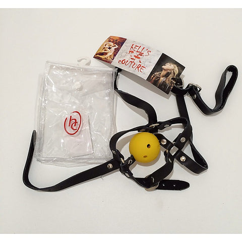 Dungeonnet Bondage Gag With Yellow Ball by Hell's Couture