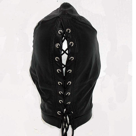 Bedroom Pleasures Leather Hood Lace Back Red Eyelets