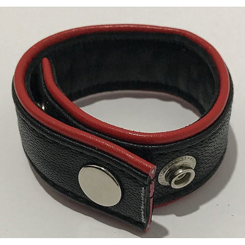 Classic 4-Speed Black & Red Leather Cock Ring