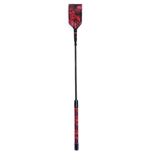 Red and Black Embossed Riding Crop by Hell's Couture