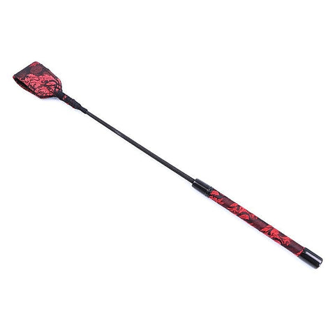 Red and Black Embossed Riding Crop by Hell's Couture