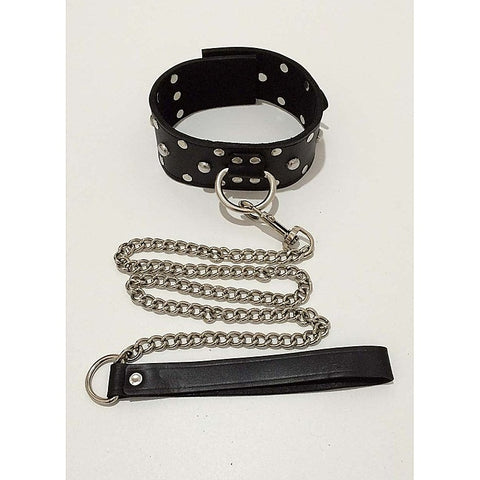 Sensual Studded Collar With Lead by Hell's Couture
