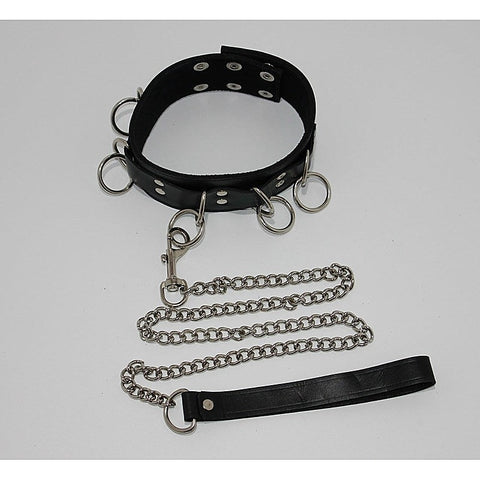 Ladies Bondage Collar with O-Rings and Lead