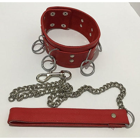 Ladies Bondage Collar with O-Rings and Lead