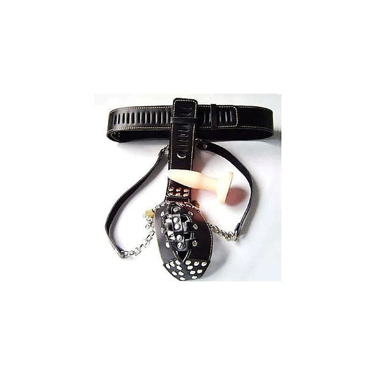 Dungeon Ware Leather Chastity Harness With Anal Plug