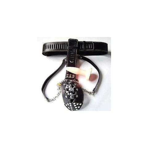 Dungeon Ware Leather Chastity Harness With Anal Plug