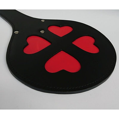 Leather Spanking Paddle with Red Hearts by Hell's Couture