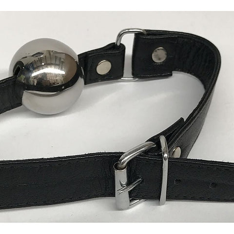 Popper Metal Ball Gag with Leather Straps by Hell's Couture
