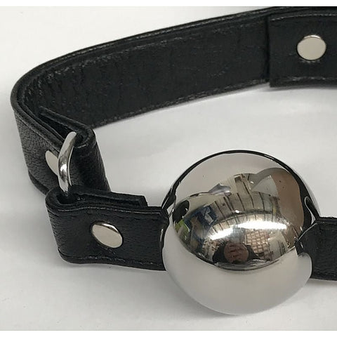 Popper Metal Ball Gag with Leather Straps by Hell's Couture