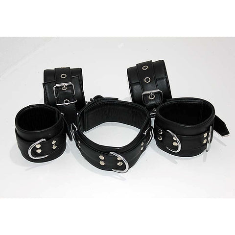 Submissive's Complete Black Leather Restraint Set