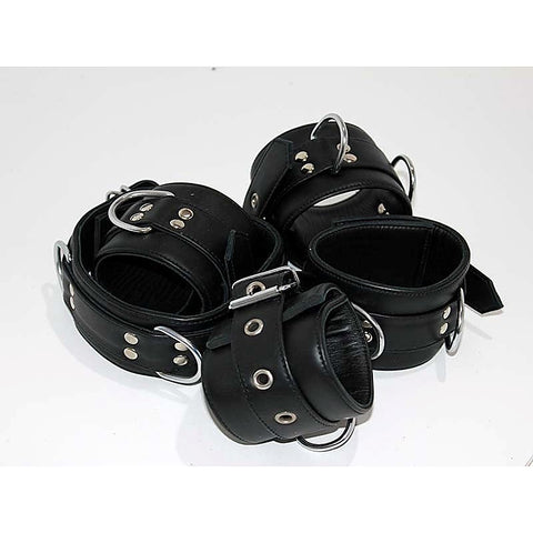 Submissive's Complete Black Leather Restraint Set