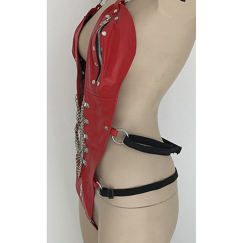 Ladies BDSM One Piece Red Leather Outfit by Hell's Couture