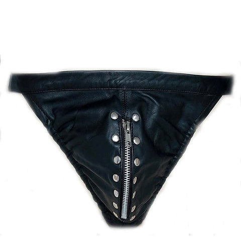 Leather Jockstrap with Front Zipper by Hell's Couture