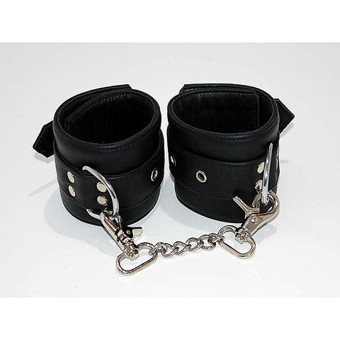 Leather Studded Wrist Cuffs With Chains by Hell's Couture