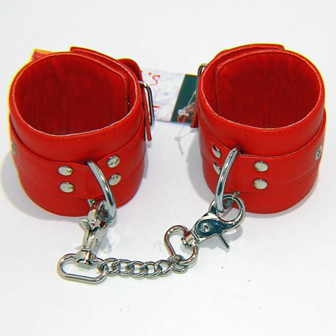 Leather Studded Wrist Cuffs With Chains by Hell's Couture