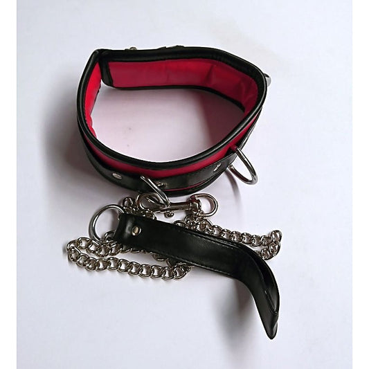 Black and Red Collar with Lead by Hell's Couture