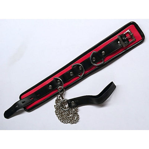 Black and Red Collar with Lead by Hell's Couture