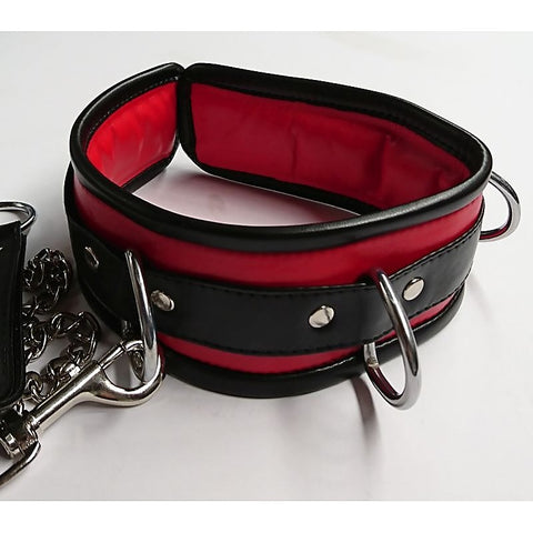 Black and Red Collar with Lead by Hell's Couture