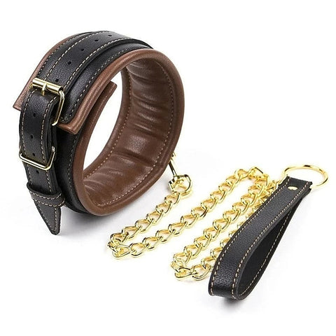 Golden Chain Leash Thick Bondage Collar by BDStyle
