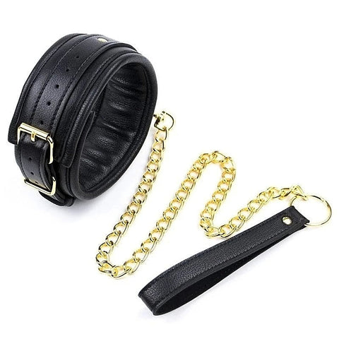 Golden Chain Leash Thick Bondage Collar by BDStyle