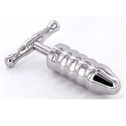 Steel Anal Rammer & T-Bar Handle 6 Rings by Hell's Couture