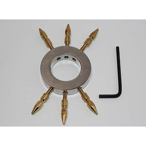 Chastity Device & Ball Stretcher With Brass Spikes