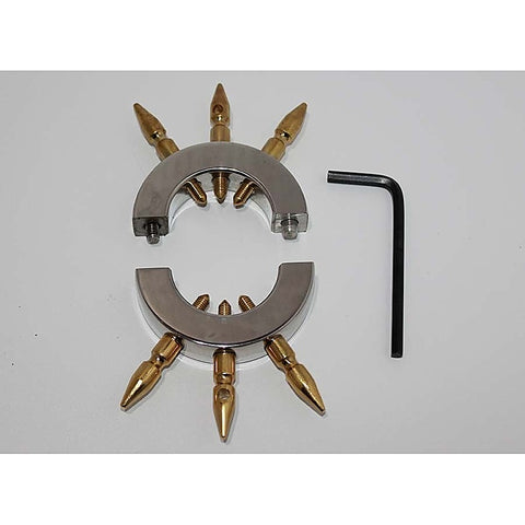 Chastity Device & Ball Stretcher With Brass Spikes