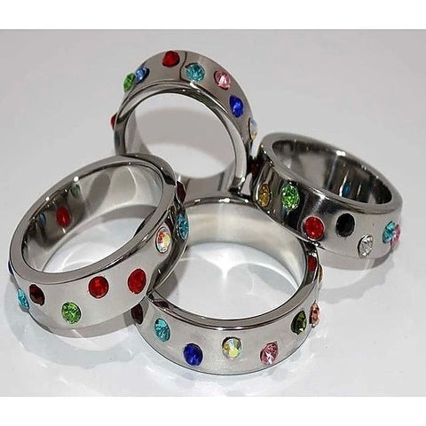 Wide Band Jewel Encrusted Steel Cock Ring by Hell's Couture