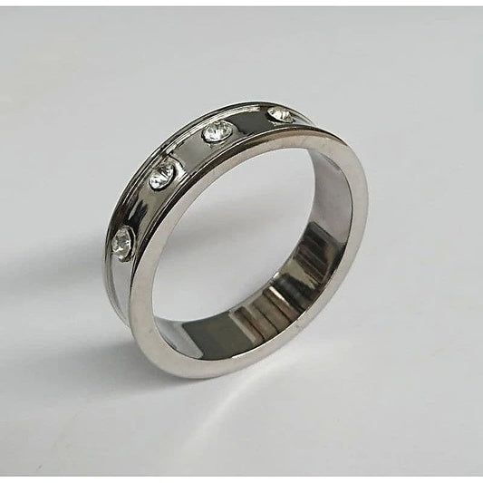 Deep Shallow Steel Cock Ring with Diamond Gem