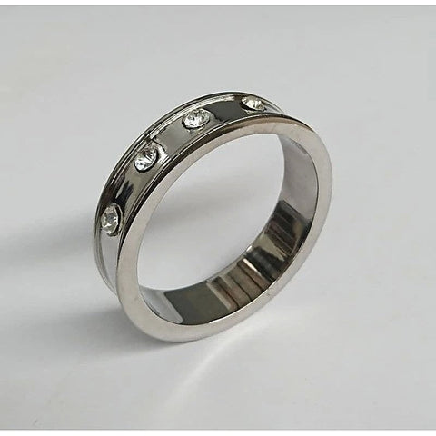 Deep Shallow Steel Cock Ring with Diamond Gem