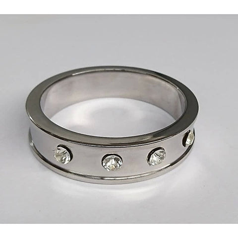 Deep Shallow Steel Cock Ring with Diamond Gem