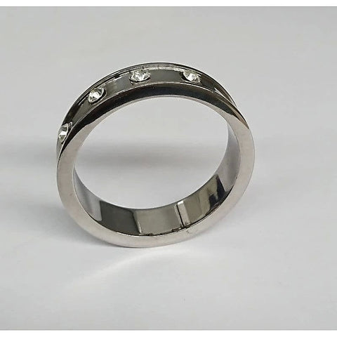 Deep Shallow Steel Cock Ring with Diamond Gem