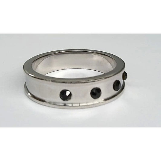 Deep Shallow Steel Cock Ring with Onyx Gem by Hell's Couture