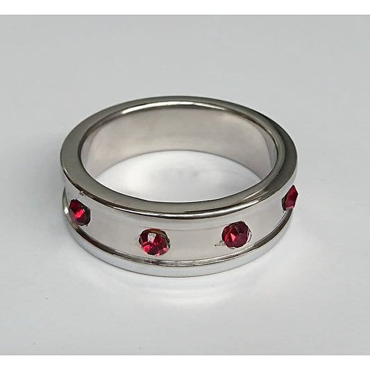 Deep Shallow Steel Cock Ring 45mm with Ruby Gem