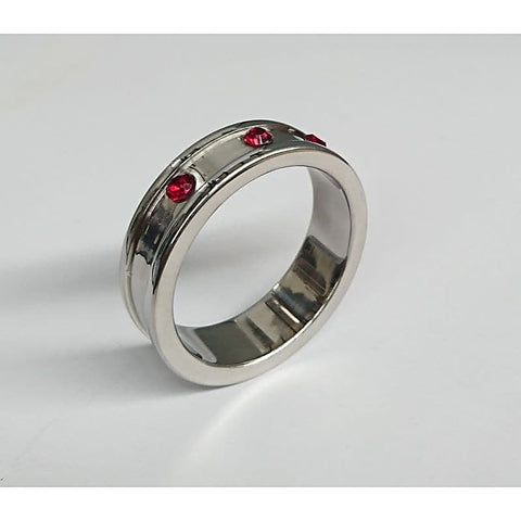 Deep Shallow Steel Cock Ring 45mm with Ruby Gem