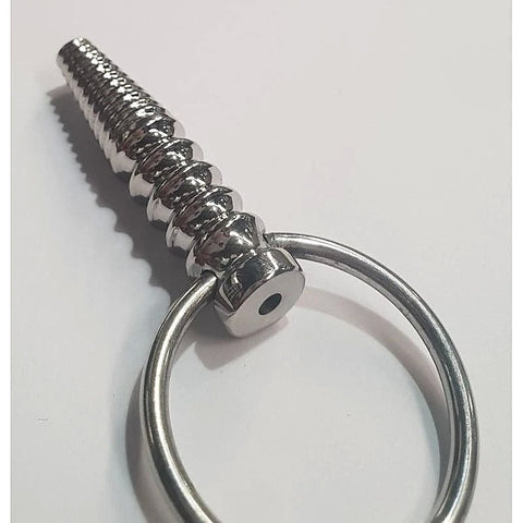Ribbed Metal Penis Plug With O-Ring by Hell's Couture