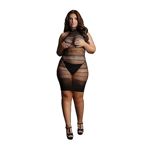 High Lace Neck Net Mini Dress by Shots Toys