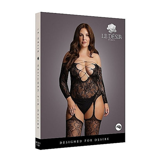 Criss Cross Neck Suspender Bodystocking by Shots Toys