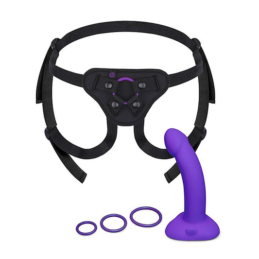 Vibrating Curved Silicone Dildo Strap-On Kit by B-Vibe