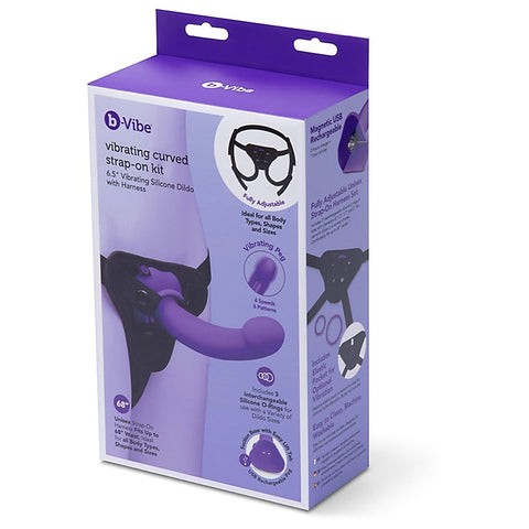 Vibrating Curved Silicone Dildo Strap-On Kit by B-Vibe
